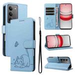For Realme 14x 5G Global Adorable Cat Embossed Pattern Flip Leather Phone Case(Sky Blue)