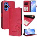 For Huawei nova 12s Litter Panda Embossing RFID Leather Phone Case with Lanyard(Rose Red)