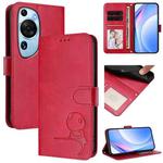 For Huawei P60 Art Litter Panda Embossing RFID Leather Phone Case with Lanyard(Rose Red)