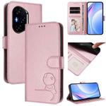 For Honor 400 Global 156.5mm Litter Panda Embossing RFID Leather Phone Case with Lanyard(Pink)