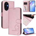 For Honor 200 Pro Litter Panda Embossing RFID Leather Phone Case with Lanyard(Pink)