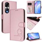 For Honor 90 Pro Litter Panda Embossing RFID Leather Phone Case with Lanyard(Pink)