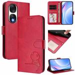 For Honor 90 Litter Panda Embossing RFID Leather Phone Case with Lanyard(Rose Red)