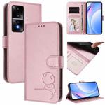 For Honor 80 GT Litter Panda Embossing RFID Leather Phone Case with Lanyard(Pink)