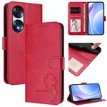 For Honor 70 Pro Litter Panda Embossing RFID Leather Phone Case with Lanyard(Rose Red)