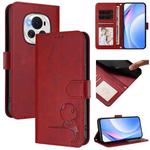 For Honor Magic6 Litter Panda Embossing RFID Leather Phone Case with Lanyard(Wine Red)