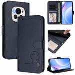 For Honor Magic6 Litter Panda Embossing RFID Leather Phone Case with Lanyard(Blue)