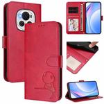 For Honor Magic6 Litter Panda Embossing RFID Leather Phone Case with Lanyard(Rose Red)