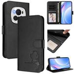 For Honor Magic6 Pro Litter Panda Embossing RFID Leather Phone Case with Lanyard(Black)