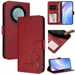 For Honor X9a / Magic5 Lite / X40 Litter Panda Embossing RFID Leather Phone Case with Lanyard(Wine Red)