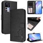 For Xiaomi 12T / 12T Pro Litter Panda Embossing RFID Leather Phone Case with Lanyard(Black)