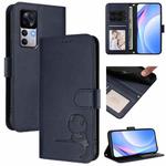 For Xiaomi 12T / 12T Pro Litter Panda Embossing RFID Leather Phone Case with Lanyard(Blue)