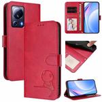 For Xiaomi 13 Lite / Civi 2 Litter Panda Embossing RFID Leather Phone Case with Lanyard(Rose Red)