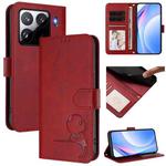 For Xiaomi 15 Pro Litter Panda Embossing RFID Leather Phone Case with Lanyard(Wine Red)