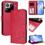 For Xiaomi 15 Pro Litter Panda Embossing RFID Leather Phone Case with Lanyard(Rose Red)