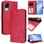For Xiaomi Civi 1S Litter Panda Embossing RFID Leather Phone Case with Lanyard(Rose Red)