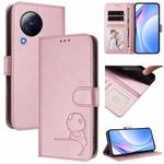 For Xiaomi Civi 3 Litter Panda Embossing RFID Leather Phone Case with Lanyard(Pink)