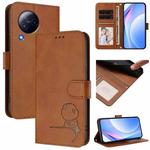 For Xiaomi Civi 3 Litter Panda Embossing RFID Leather Phone Case with Lanyard(Brown)