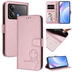 For Xiaomi Poco X6 Neo Litter Panda Embossing RFID Leather Phone Case with Lanyard(Pink)