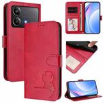 For Xiaomi Poco X6 Neo Litter Panda Embossing RFID Leather Phone Case with Lanyard(Rose Red)