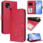 For Xiaomi Poco C40 Litter Panda Embossing RFID Leather Phone Case with Lanyard(Rose Red)