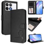 For Xiaomi Poco F6 Pro Litter Panda Embossing RFID Leather Phone Case with Lanyard(Black)