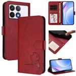 For Xiaomi Poco F6 Pro Litter Panda Embossing RFID Leather Phone Case with Lanyard(Wine Red)
