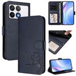 For Xiaomi Poco F6 Pro Litter Panda Embossing RFID Leather Phone Case with Lanyard(Blue)