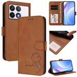 For Xiaomi Poco F6 Pro Litter Panda Embossing RFID Leather Phone Case with Lanyard(Brown)
