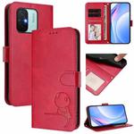 For Redmi 11A / Xiaomi Poco C55 Litter Panda Embossing RFID Leather Phone Case with Lanyard(Rose Red)