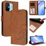 For Redmi 11A / Xiaomi Poco C55 Litter Panda Embossing RFID Leather Phone Case with Lanyard(Brown)
