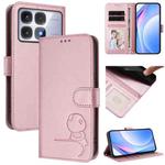 For Redmi K70 Ultra Litter Panda Embossing RFID Leather Phone Case with Lanyard(Pink)