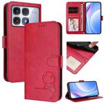 For Redmi K70 Ultra Litter Panda Embossing RFID Leather Phone Case with Lanyard(Rose Red)