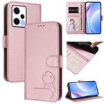 For Redmi Note 12 Pro 5G Global / India Litter Panda Embossing RFID Leather Phone Case with Lanyard(Pink)