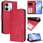 For Redmi Note 13 5G Litter Panda Embossing RFID Leather Phone Case with Lanyard(Rose Red)