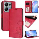 For Redmi Note 13 Pro 4G / Note 14S Litter Panda Embossing RFID Leather Phone Case with Lanyard(Rose Red)