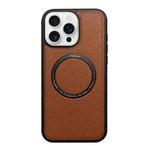 For iPhone 16 Pro Litchi Texture PU MagSafe Back Cover Phone Case(Brown)