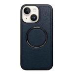 For iPhone 15 Litchi Texture PU MagSafe Back Cover Phone Case(Blue)