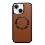 For iPhone 14 / 13 Litchi Texture PU MagSafe Back Cover Phone Case(Brown)