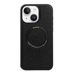 For iPhone 14 / 13 Litchi Texture PU MagSafe Back Cover Phone Case(Black)