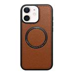 For iPhone 11 Litchi Texture PU MagSafe Back Cover Phone Case(Brown)