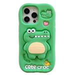 For iPhone 16 Pro Cartoon 3D Love Crocodile Holder Silicone Phone Case(Green)
