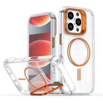 For iPhone 16 Pro Bright Color Clear MagSafe Lens Frame Holder Phone Case(Orange)