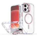 For iPhone 16 Plus Bright Color Clear MagSafe Lens Frame Holder Phone Case(Pink)