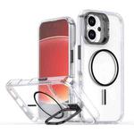 For iPhone 16 Plus Bright Color Clear MagSafe Lens Frame Holder Phone Case(Black)