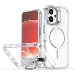 For iPhone 16 Plus Bright Color Clear MagSafe Lens Frame Holder Phone Case(White)