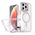 For iPhone 13 Pro Max Bright Color Clear MagSafe Lens Frame Holder Phone Case(Pink)
