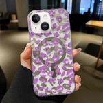 For iPhone 15 Plus Leopard MagSafe Dual-side Laminating IMD Phone Case(Purple)