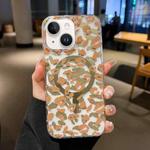 For iPhone 15 Plus Leopard MagSafe Dual-side Laminating IMD Phone Case(Yellow Coffee)