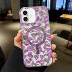 For iPhone 16 Leopard MagSafe Dual-side Laminating IMD Phone Case(Purple)